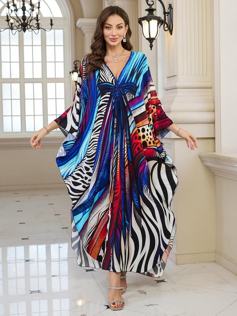 KEYLORTING Women’s Kaftan Beach Cover Up Dress Plus Size Summer Swimsuit Loungewear Maxi Dress - Image 4